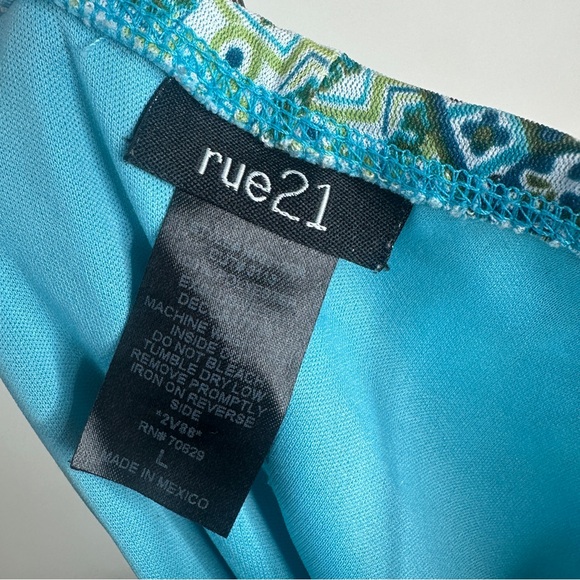 Paisley Boho Dress Turquoise Green Beaded Waist Ruffle Hem Rue 21 Large - Picture 6 of 6